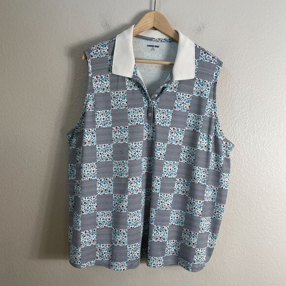 Lands End Womens Plus 3X Sleeveless Polo Shirt Floral Print Top - Picture 7 of 11